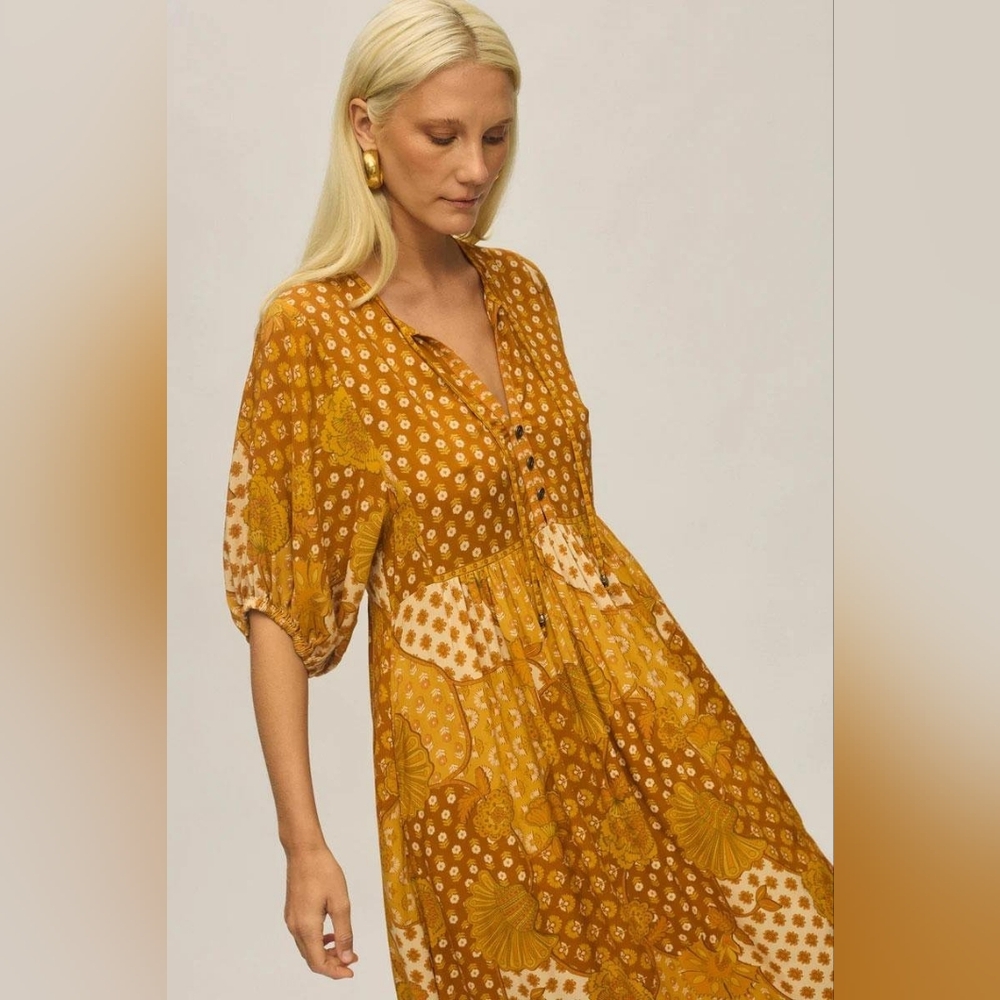 Nine Lives Bazaar Yellow Gold Tilly Midi Dress
